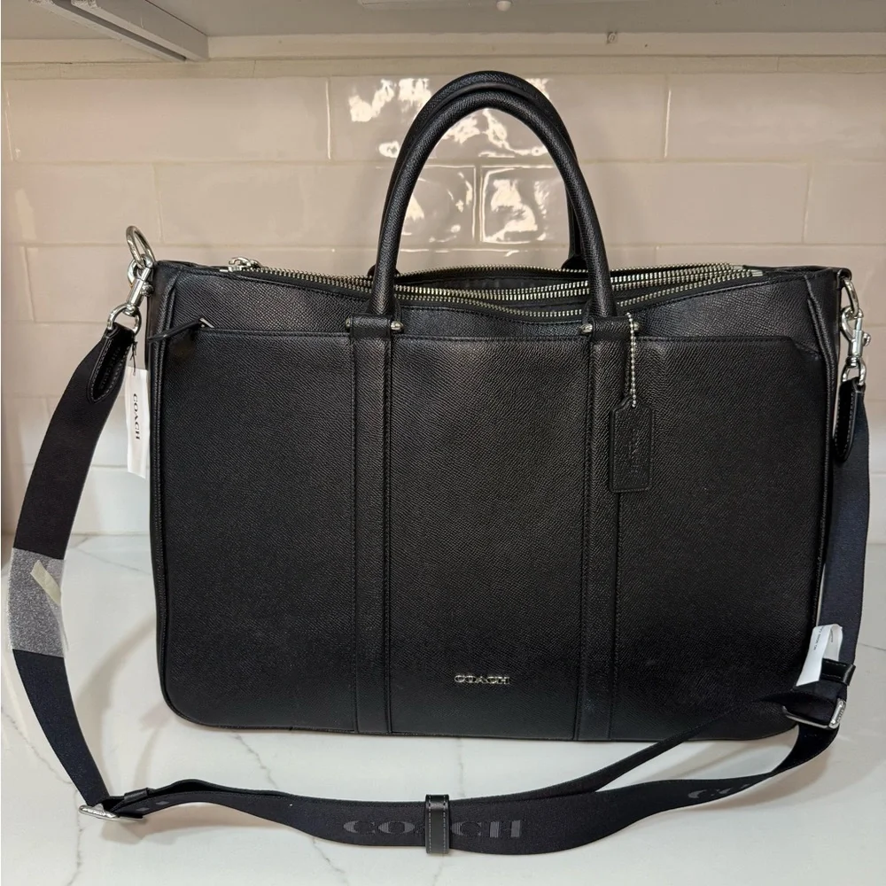 Coach F54775 Perry Metro Blk Leather Triple Compartment Briefcase w/ hang tag - Picture 2 of 12